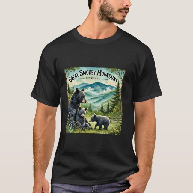 Great Smokey Mountains Black Bear Mother and Cub T-Shirt (Front)