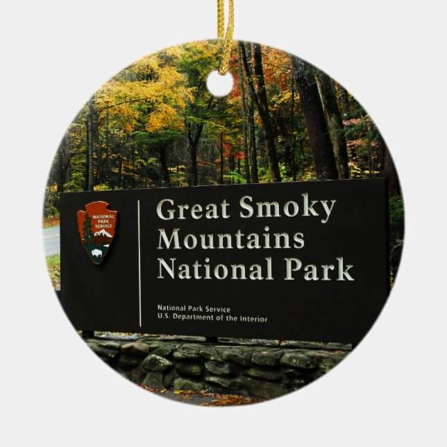 Great Smoky Mountain Autumn Sign Christmas Ceramic Tree Decoration (Front)