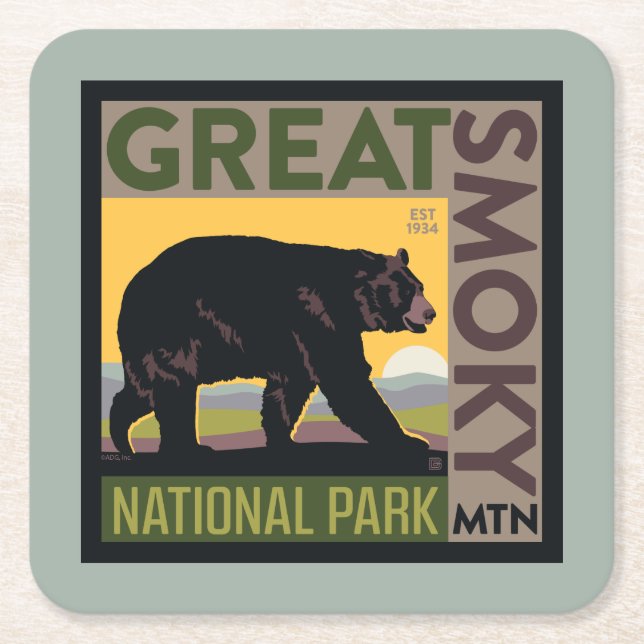 Great Smoky Mountain National Park| Bear Square Paper Coaster (Front)