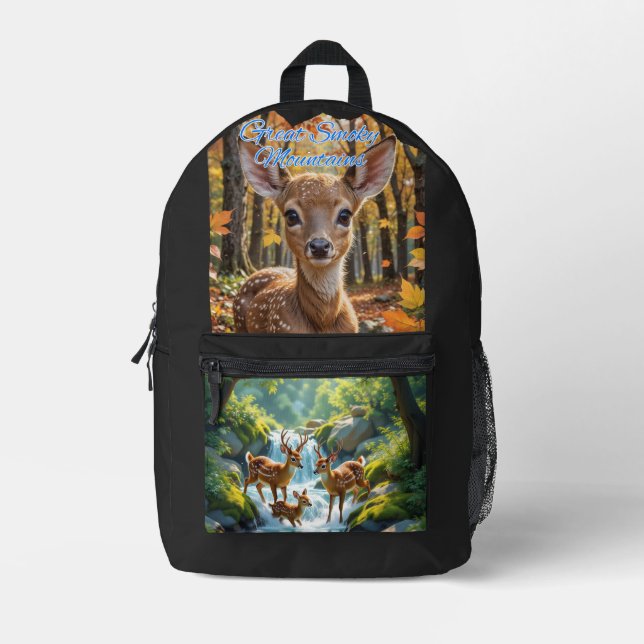 Great Smoky Mountains Deer Fawn Printed Backpack (Front)