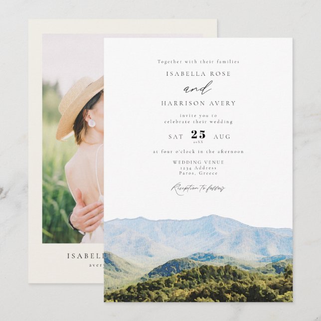 Great Smoky Mountains Destination Travel Wedding Invitation (Front/Back)