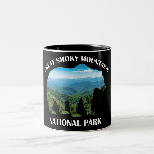 Great Smoky Mountains National Park Bear Camping Two-Tone Coffee Mug (Center)