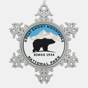 Great Smoky Mountains National Park Bear Snowflake Pewter Christmas Ornament