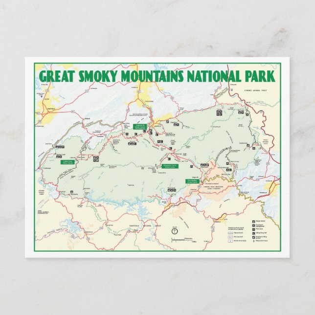 Great Smoky Mountains National Park Map Postcard (Front)