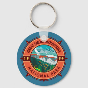 Great Smoky Mountains National Park Retro Compass Key Ring