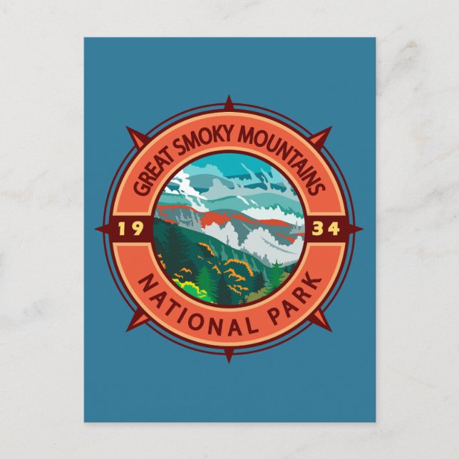 Great Smoky Mountains National Park Retro Compass Postcard (Front)