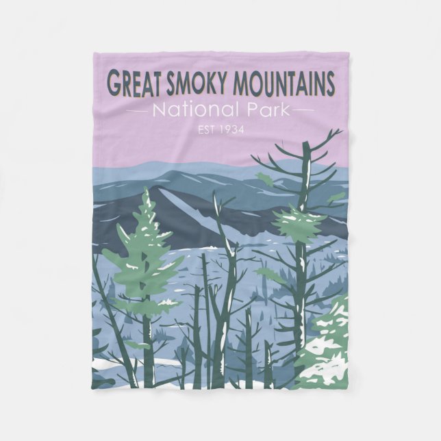 Great Smoky Mountains National Park Retro  Fleece Blanket (Front)