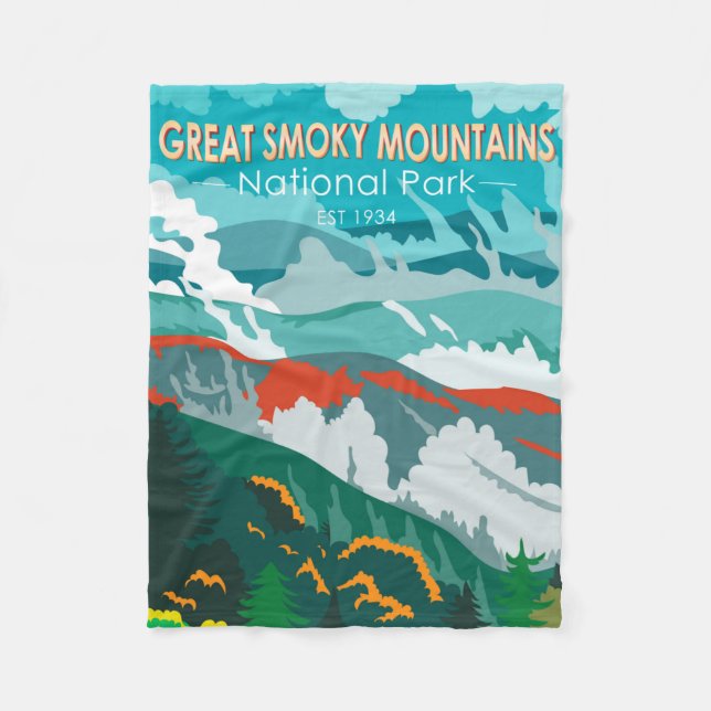  Great Smoky Mountains National Park Vintage Fleece Blanket (Front)