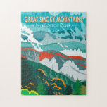 Great Smoky Mountains National Park Vintage Jigsaw Puzzle<br><div class="desc">Great Smoky Mountains vector artwork in a window style design. The park encompasses lush forests and an abundance of wildflowers that bloom year-round.</div>