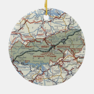 Great Smoky Mountains National Park Vintage Map Ceramic Tree Decoration