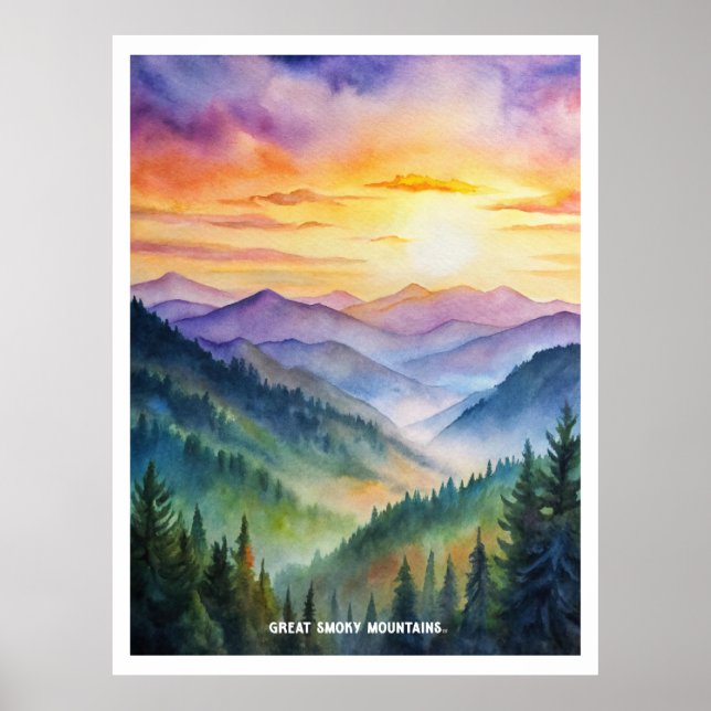 Great Smoky Mountains National Park Watercolor  Poster (Front)
