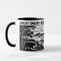 Great Smoky Mountains Park Woodcut Linocut Mug