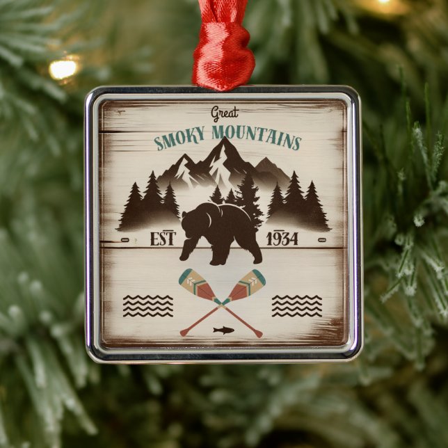 Great Smoky Mountains, TN bear Metal Tree Decoration (Tree)
