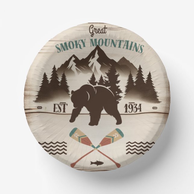 Great Smoky Mountains, TN bear Paper Plate (Front)