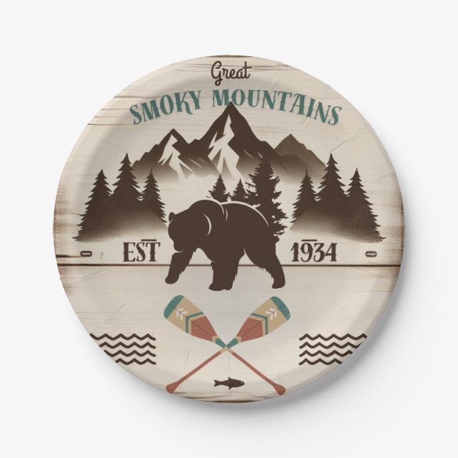 Great Smoky Mountains, TN bear Paper Plate (Front)