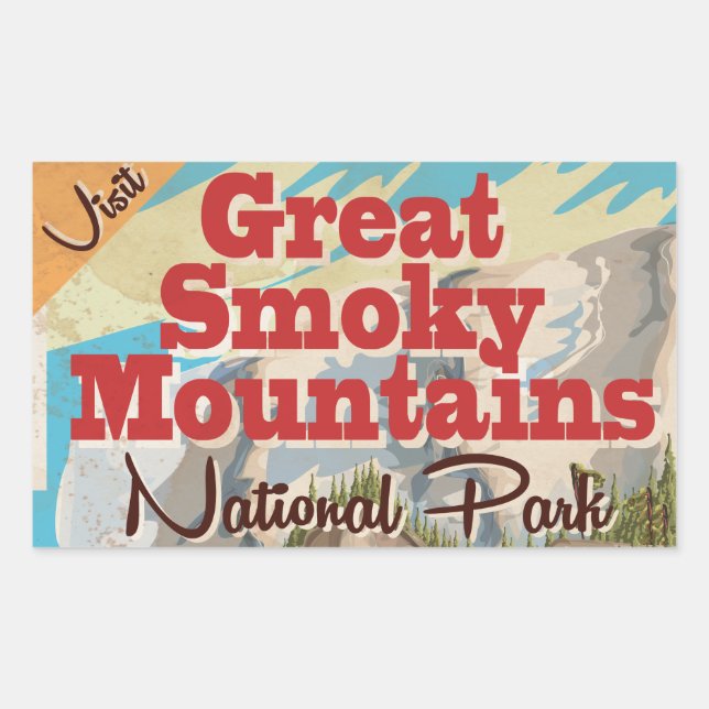 Great Smoky Mountains Travel Poster. Rectangular Sticker (Front)