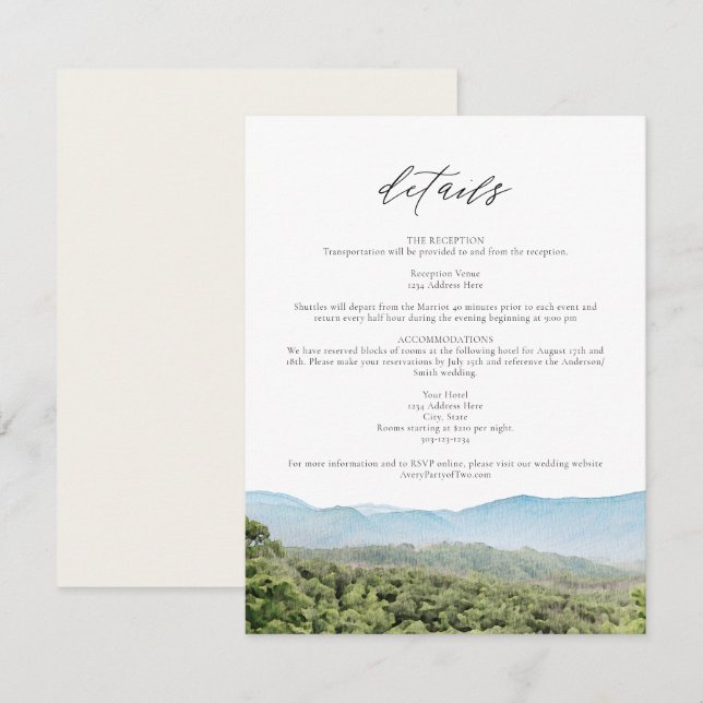  Great Smoky Mountains Travel Wedding Details Card (Front/Back)