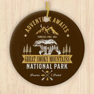 Great Smoky Mountains Vintage Forest Landscape Ceramic Tree Decoration