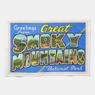 Great Smoky Mountains Vintage Postcard Tea Towel