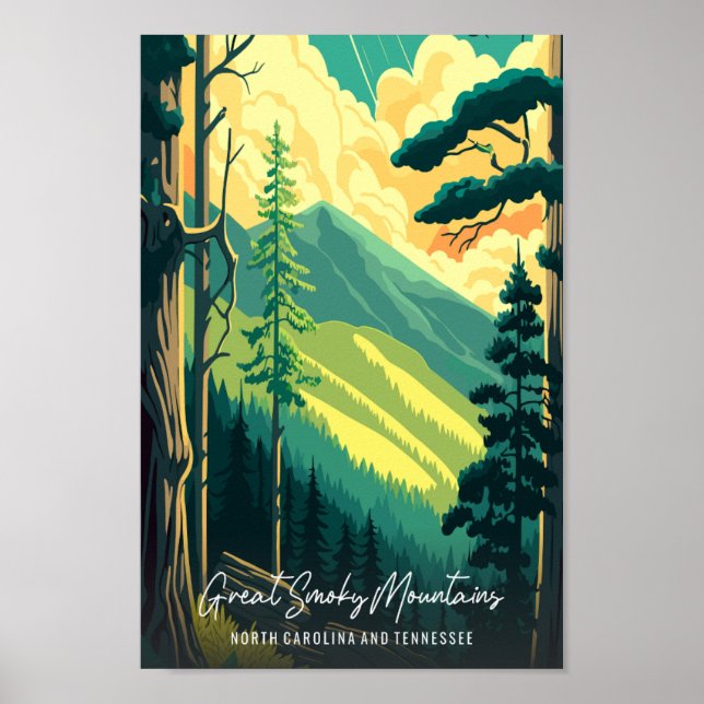 Great Smoky Mountains vintage travel illustration Poster (Front)