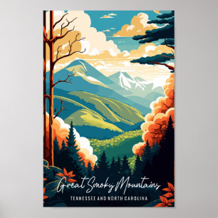 Great Smoky Mountains vintage travel illustration Poster