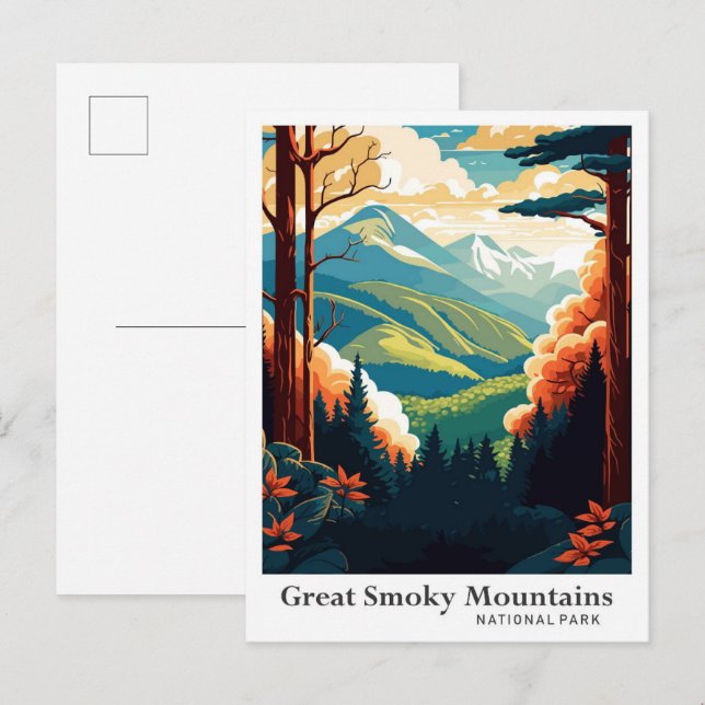 Great Smoky Mountains Vintage Travel Portrait  Postcard (Front/Back)