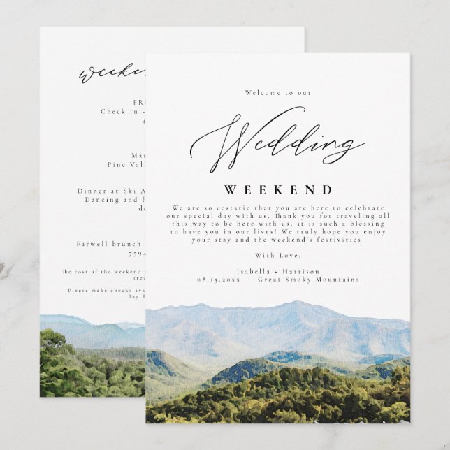 GREAT SMOKY MOUNTAINS Wedding Welcome Itinerary Invitation (Front/Back)