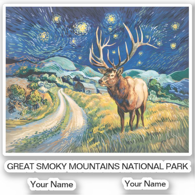Great Smoky Mountains Wildlife Elk Retro Van Gogh (Front)