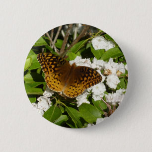 Great Spangled Fritillary on Mountain Laurel 6 Cm Round Badge