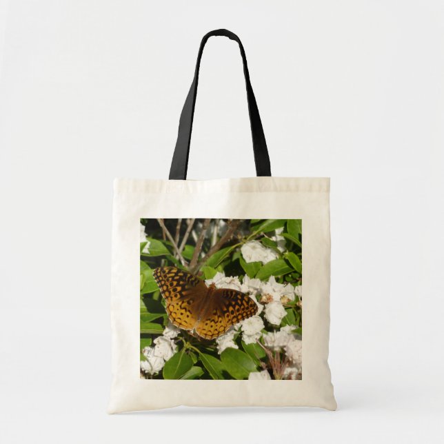 Great Spangled Fritillary on Mountain Laurel Tote Bag (Front)