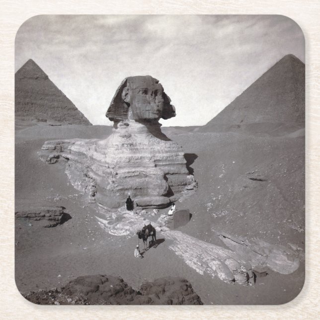 Great Sphinx & Giza Pyramids Necropolis Egypt Square Paper Coaster (Front)