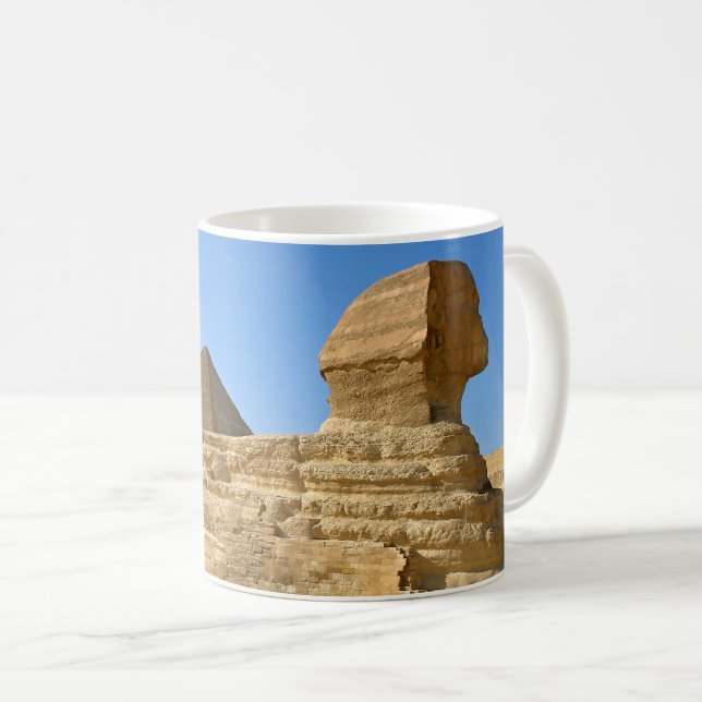 Great Sphinx of Giza with Khafre pyramid - Egypt Coffee Mug (Front Right)