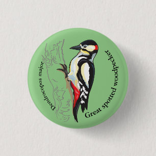 great spotted woodpecker 3 cm round badge
