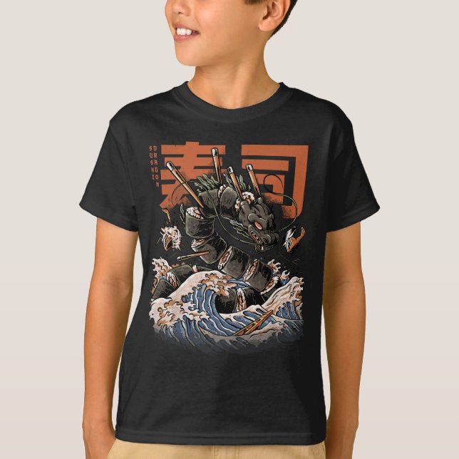 Great Sushi Dragon Japanese Food Kawaii Dragon Ani T-Shirt (Front)