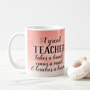 Great Teacher Quote Coral Watercolor Coffee Mug