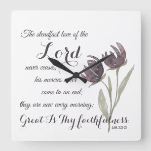 Great Thy Faithfulness Christian Scripture Prayer  Square Wall Clock