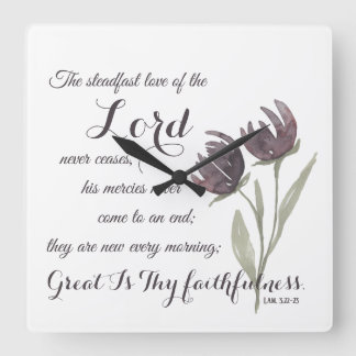 Great Thy Faithfulness Christian Scripture Prayer  Square Wall Clock