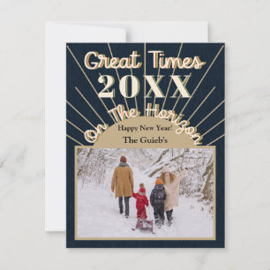 Great Times On The Horizon New Year Navy Blue Holiday Card