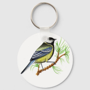 Great Tit 5.7 cm Basic Button Key Ring