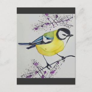 Great Tit Bird Drawing, Hand Drawn British Bird Postcard