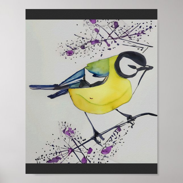 Great Tit Bird Drawing, Hand Drawn British Bird Poster (Front)