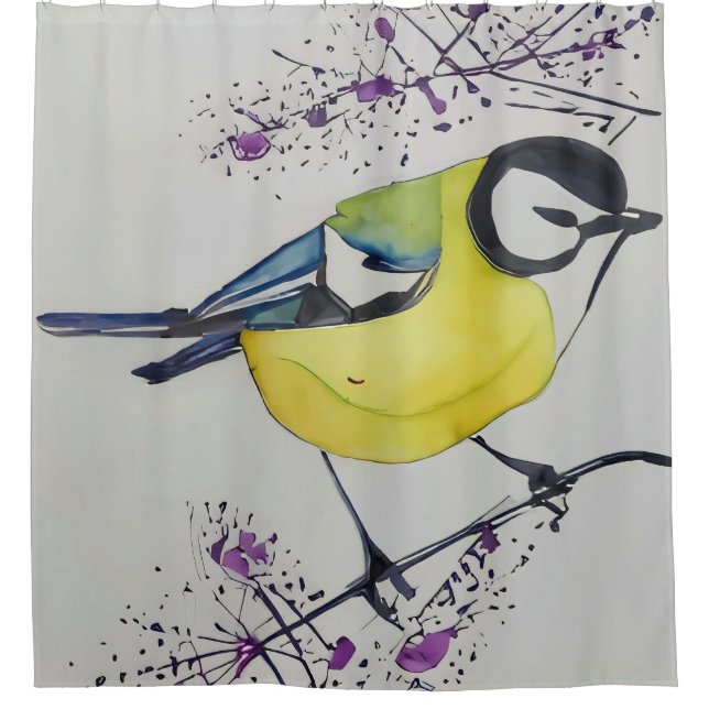 Great Tit Bird Drawing, Hand Drawn British Bird Shower Curtain (Front)