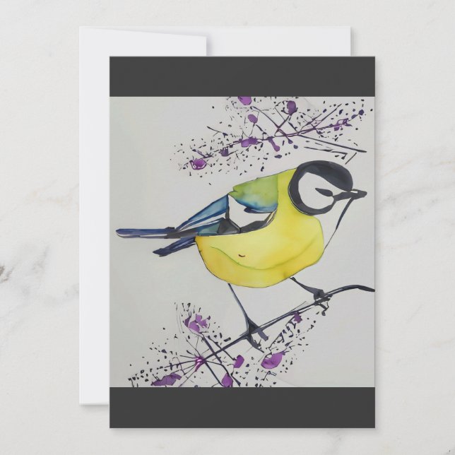 Great Tit Bird Drawing, Hand Drawn British Bird Thank You Card (Front)