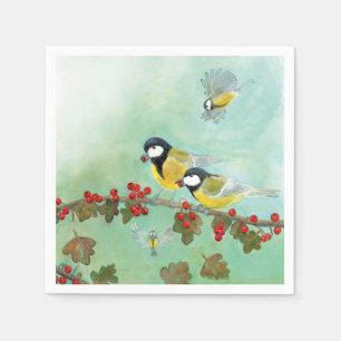 Great Tit Birds & Hawthorn Red Berries Napkin
