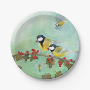Great Tit Birds & Hawthorn Red Berries   Paper Plate