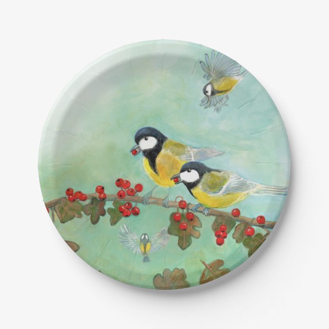 Great Tit Birds & Hawthorn Red Berries   Paper Plate (Front)