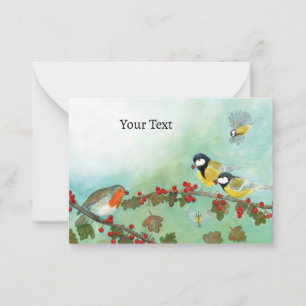 Great Tit Birds, Red Robin & Hawthorn Berries Card