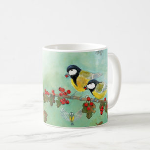 Great Tit Birds, Red Robin & Hawthorn Berries  Coffee Mug