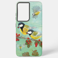 Great Tit Birds, Red Robin & Hawthorn Berries