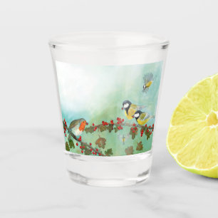 Great Tit Birds, Red Robin & Hawthorn Berries  Shot Glass